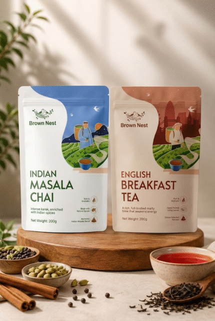 Brown Nest Signature Tea Combo | English Breakfast Tea + Indian Masala Chai | 2 x 200g